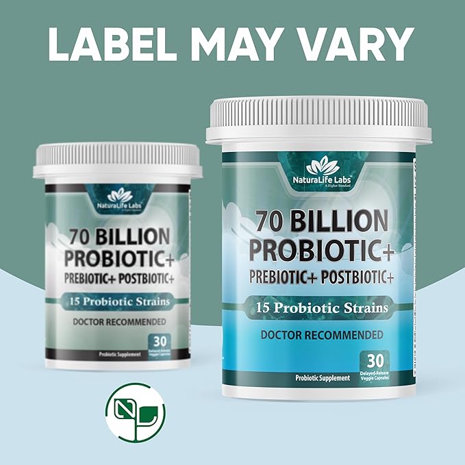 Probiotics 70 Billion CFU – 15 Probiotic strains + Organic Prebiotic+ Postbiotic 3-in-1 Complete – Promotes Healthy Digestive & Immune Function –Gas, Bloating, Constipation Support – for Men & Women