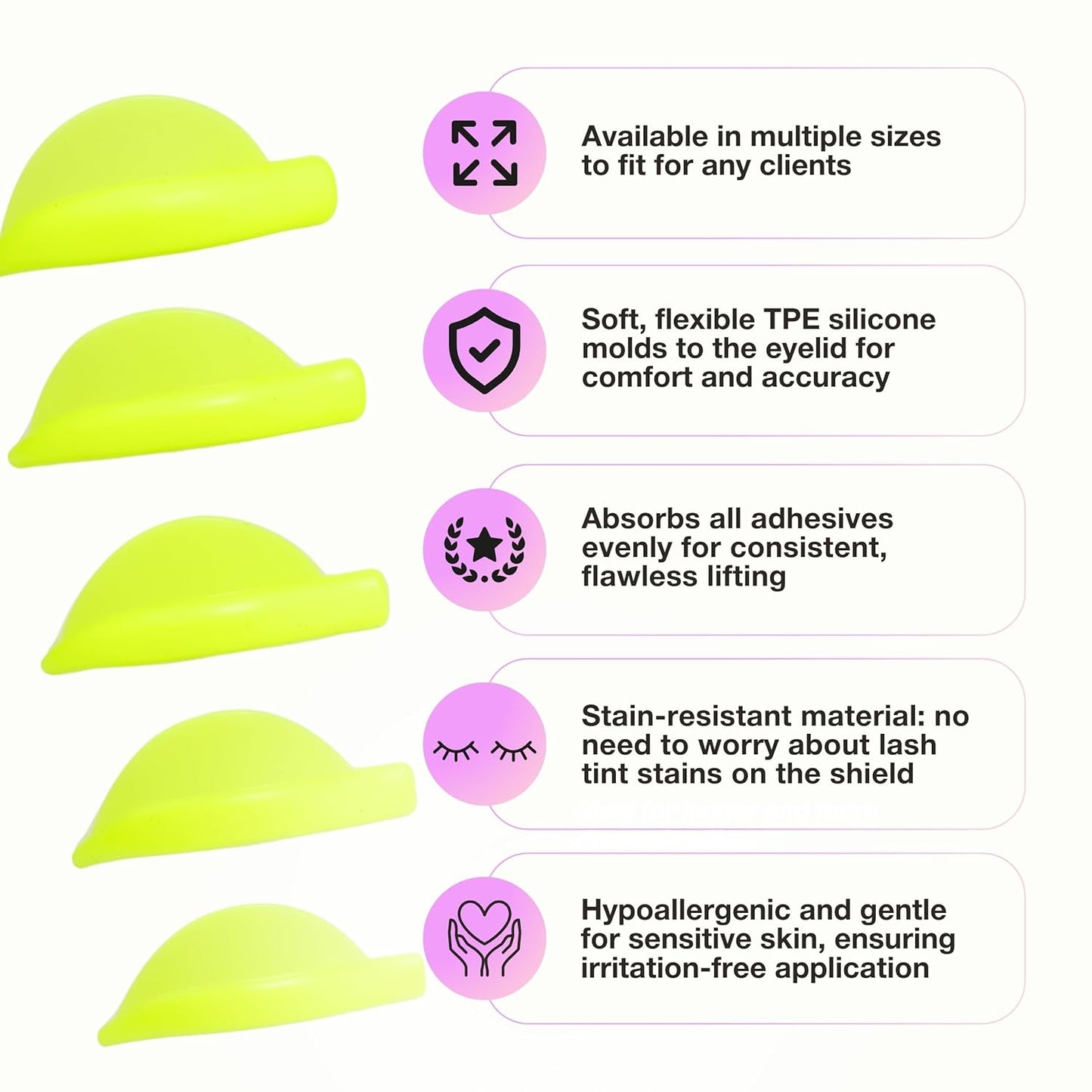 Curacoro Lash Lift Shields, 10 Pcs/5 Sizes Lash Lift Rods, Lash Lift Pads for Eyelash Curling and Lifting, Reusable Silicone Lash Rods For Eyelash Perm Lamination