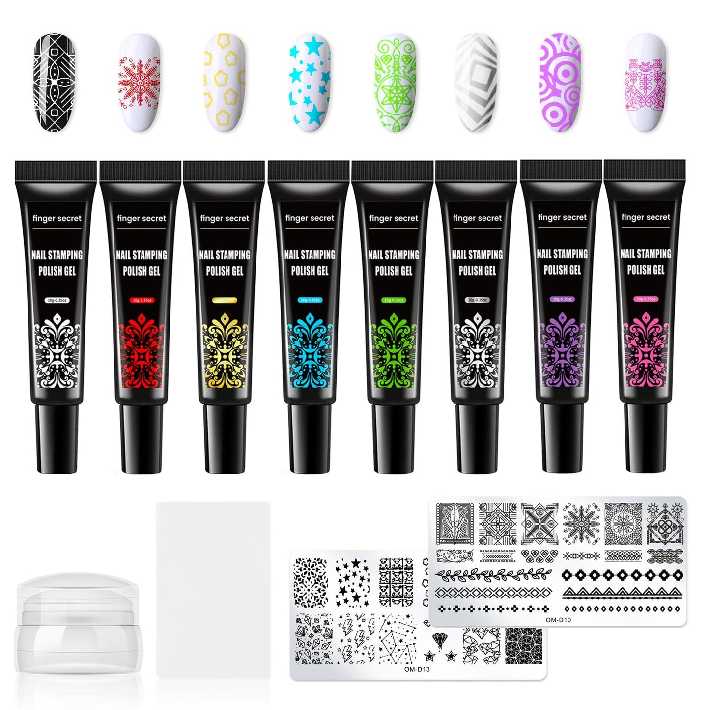 Nail Stamping Gel Polish Kit 2pcs Templates 8 Colors Nail Stamping Polish Gel Unleash Your Creativity with Our Kit Ideal for Home User Salon SET5