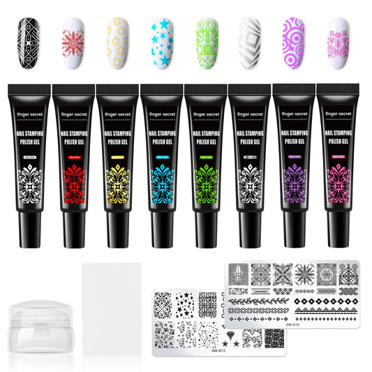 Nail Stamping Gel Polish Kit 2pcs Templates 8 Colors Nail Stamping Polish Gel Unleash Your Creativity with Our Kit Ideal for Home User Salon SET5