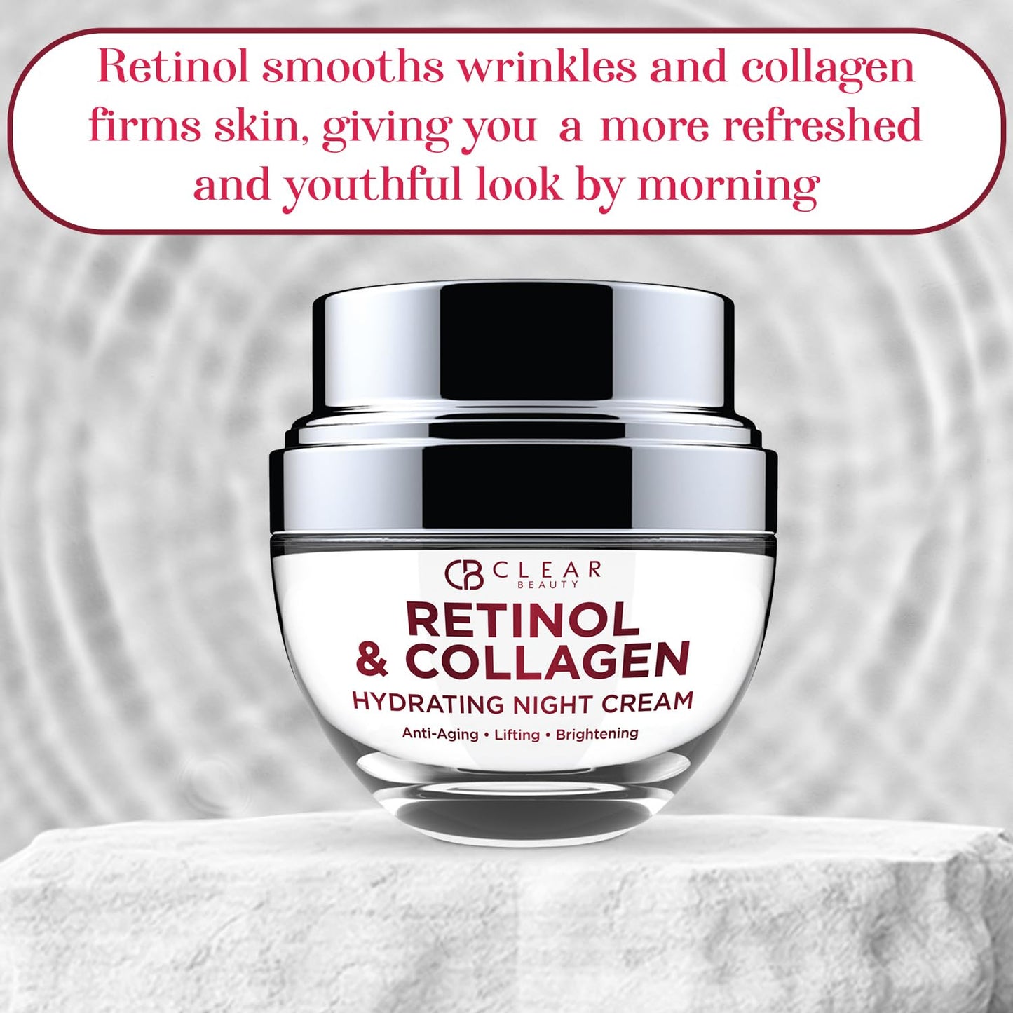 Clear Beauty Retinol & Collagen Night Face Moisturizer - Dermatologist Tested, Moisturizes, Reduces Wrinkles & Fine Lines, Hydrating Cream, Cruelty-Free Korean Skin Care, All Skin Types - 1.69 oz