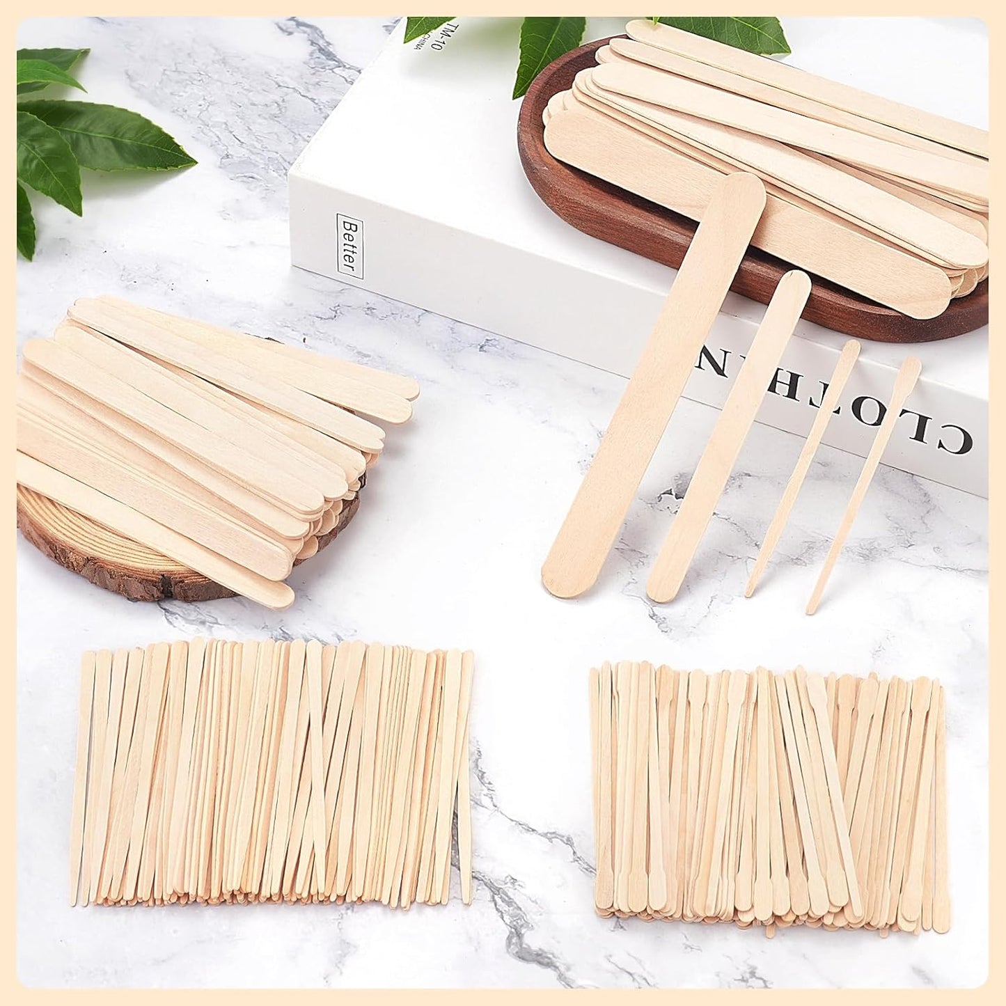 500 Pcs 4 Style Waxing Sticks Assorted Wooden Wax Applicator Stick for Body Legs Face Eyebrows and Small Medium Large Sizes Waxing Spatulas Popsicle Stick for Hair Removal Wood Craft Sticks