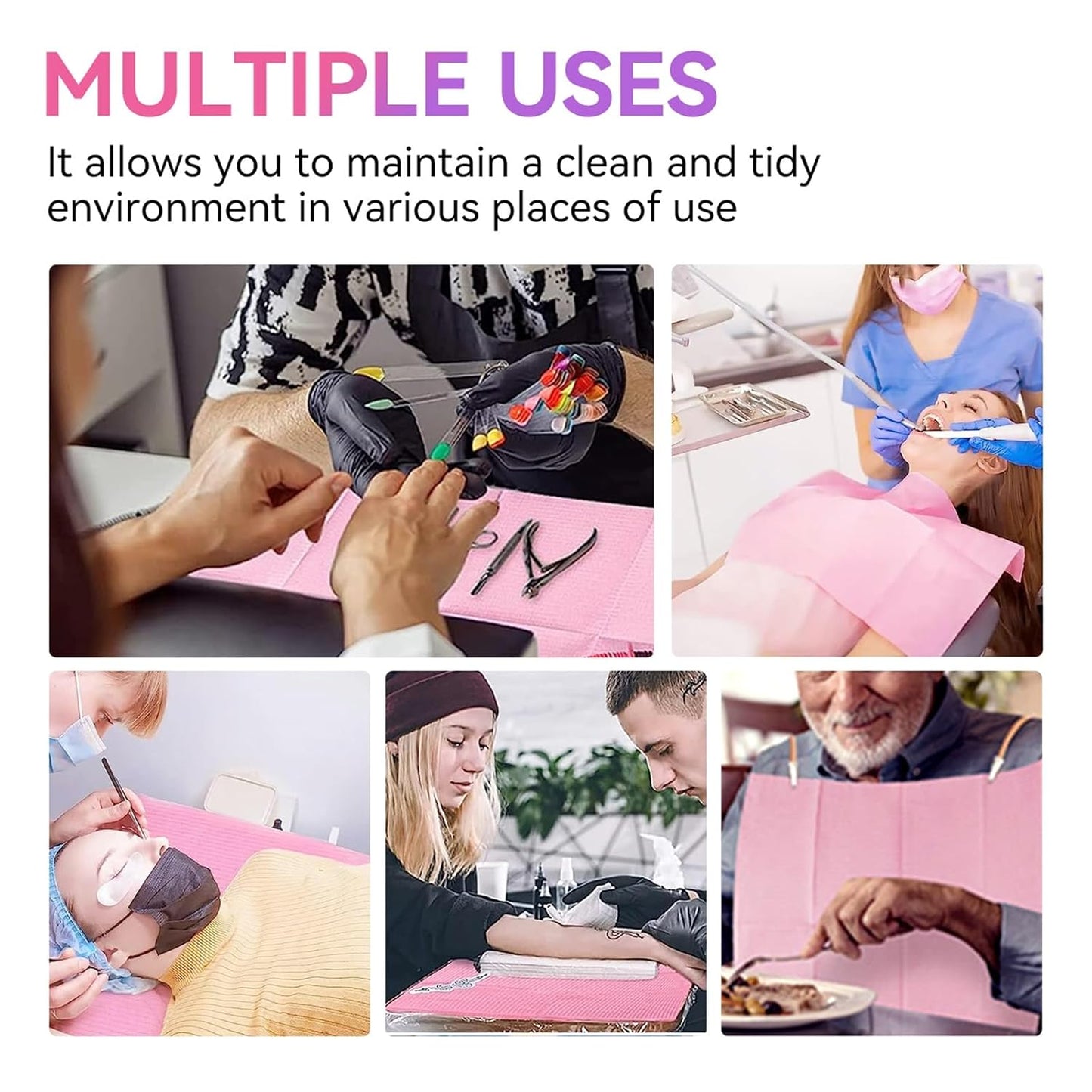 Makartt Disposable Nail Mats: 20 Pcs Fordable Nail Paper Towels for Table Acrylic Practice Sheet 3 Ply Waterproof Nail Art Table Mats Clean Pads for Salon Manicure Tattoo Pink