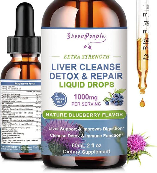 Liver Health Support Liquid-Liver Cleanse Detox 1000mg Milk 500mg Artichoke 17x Potent 2Fl Oz