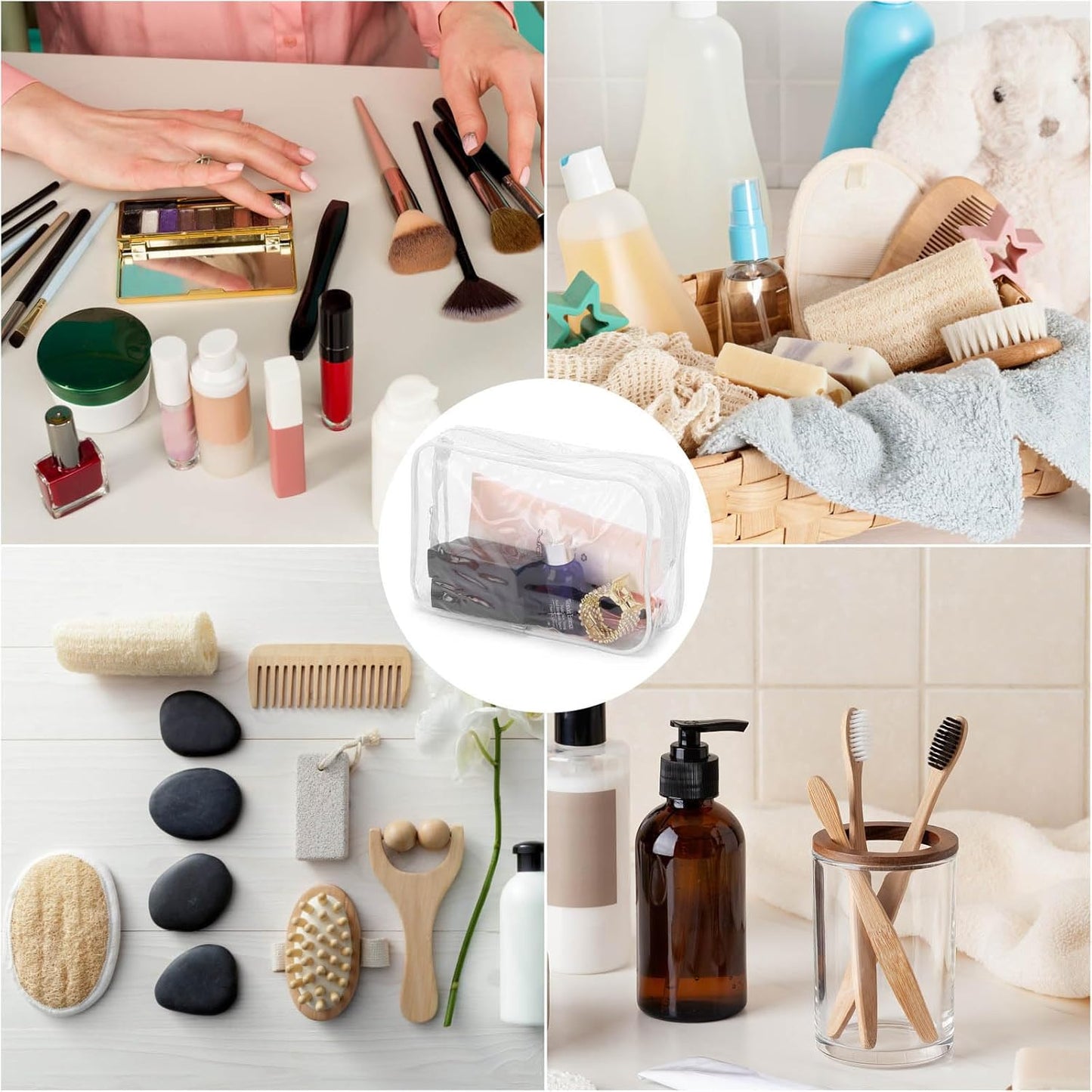 Tbestmax 40 Pack Clear Cosmetic Bags Makeup Bags Portable Waterproof Travel Toiletry Bags Organizer White, 7.5"x 4.8"x 2.3"