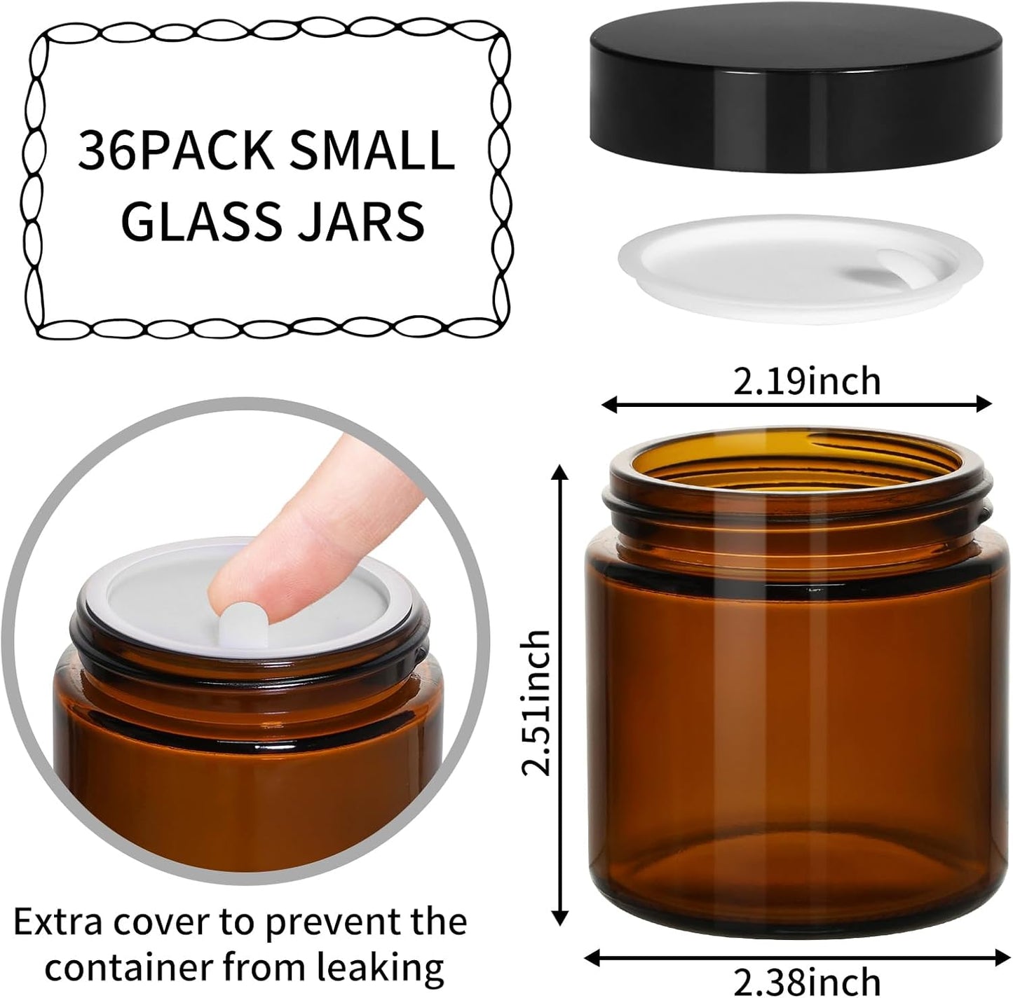 KEYWING 4oz Small Glass Jars with Black Lids, 36 Pack Amber Empty Cosmetic Containers Round Glass Jar with Inner Liners for Creams, Lotions, Ointments and Powders