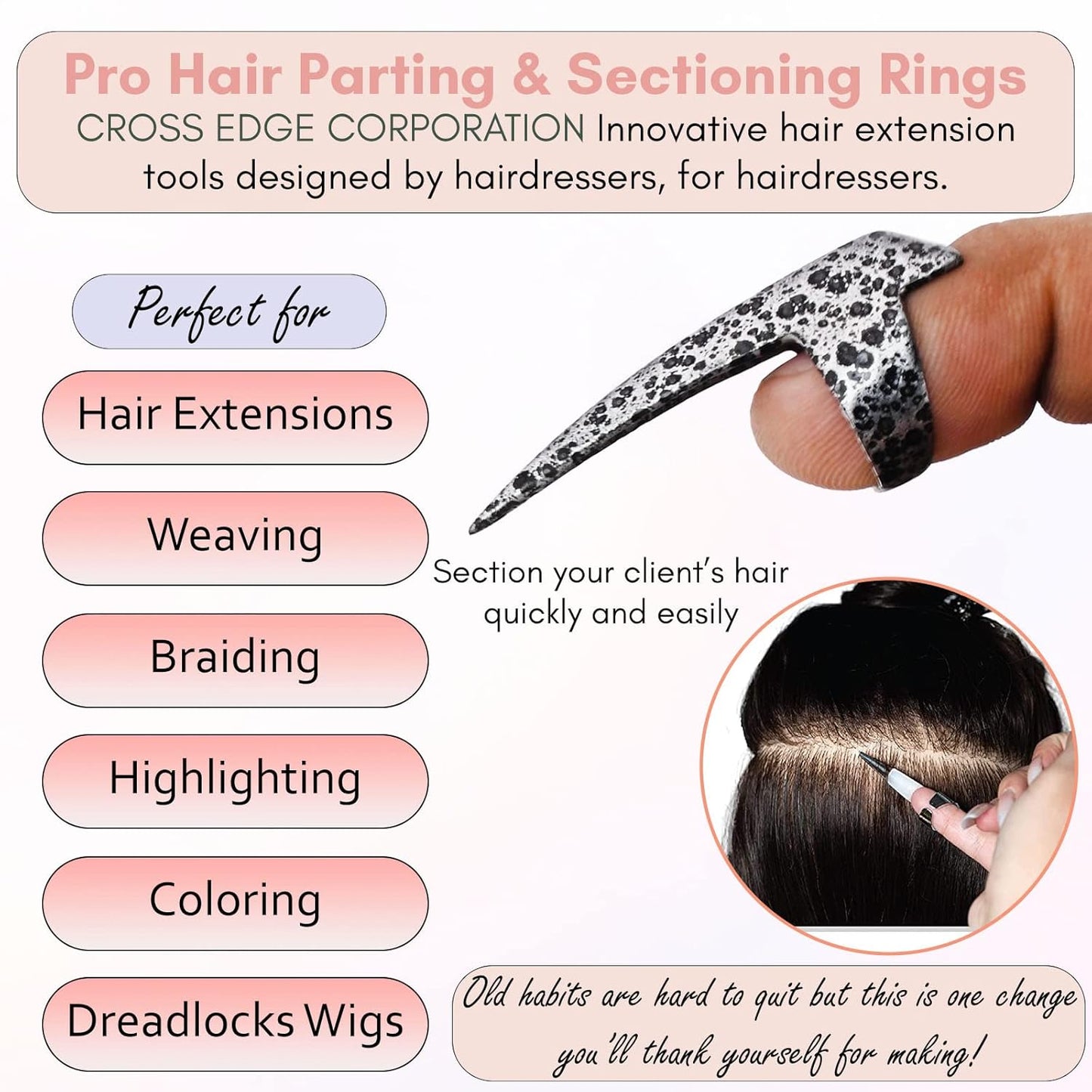 Quick Hair Braiding Tools & Sectioning Ring - Stainless Steel Braid Aid Finger Parting Tool for Durable Dreadlocks Wig, Weave Hair & Installation of Human Hair Extensions (Silver Antique)