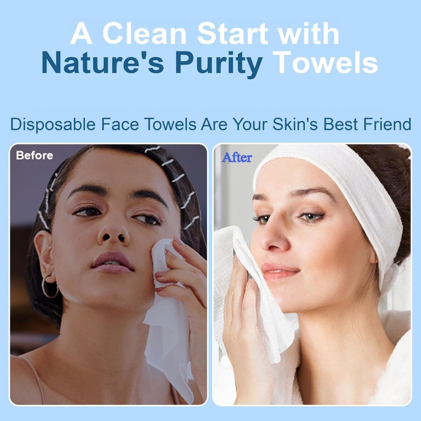 Disposable Face Towels 100% USDA Biobased Makeup Remover Dry Wipes Face Towelette, 10in X 12in Large Size Super Soft & Thick Face Cloths for Sensitive Skin 50 Ct /1 Pack