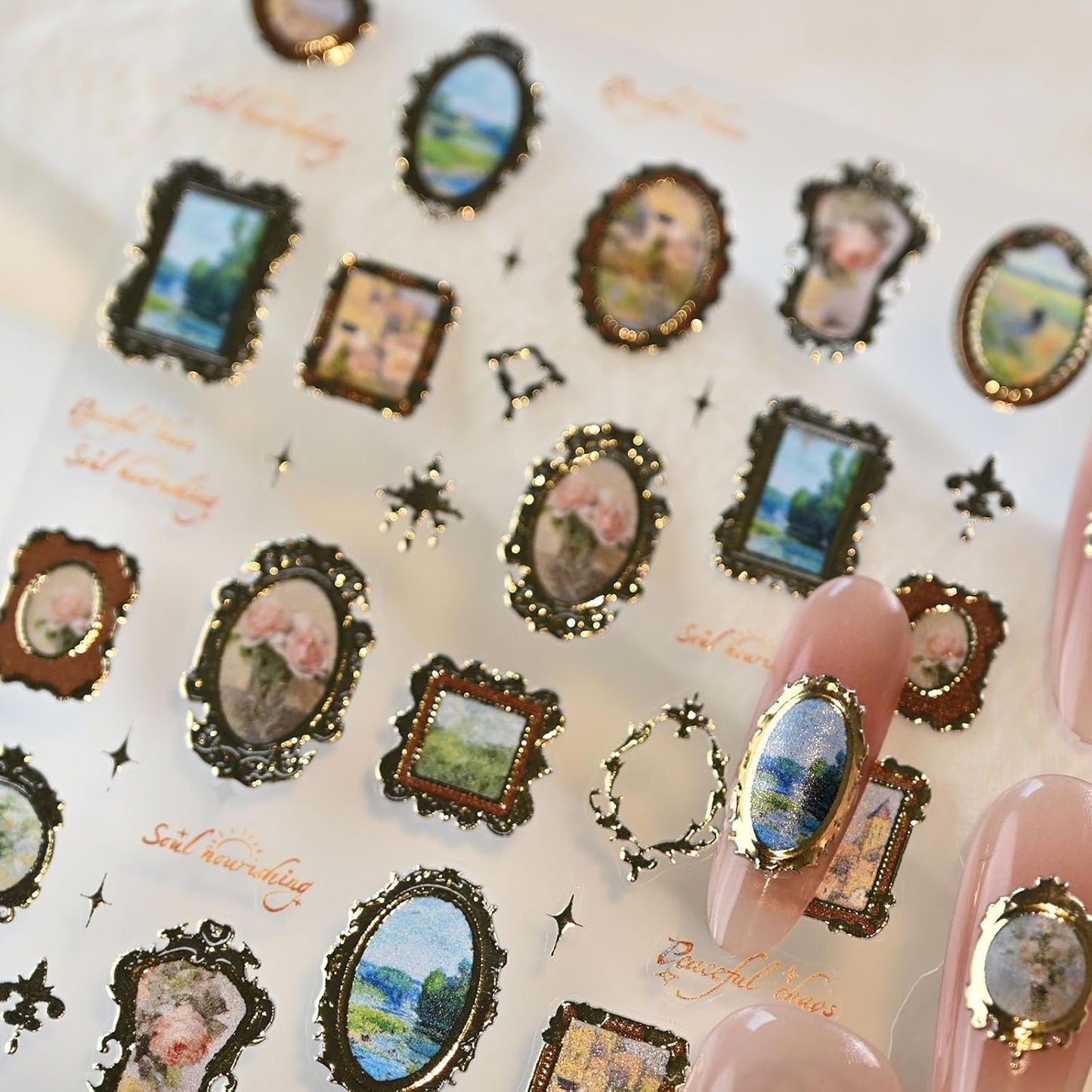 Golden Frame Nail Art Stickers, Self-Adhesive Vintage Nail Decals Women's Nail Accessories
