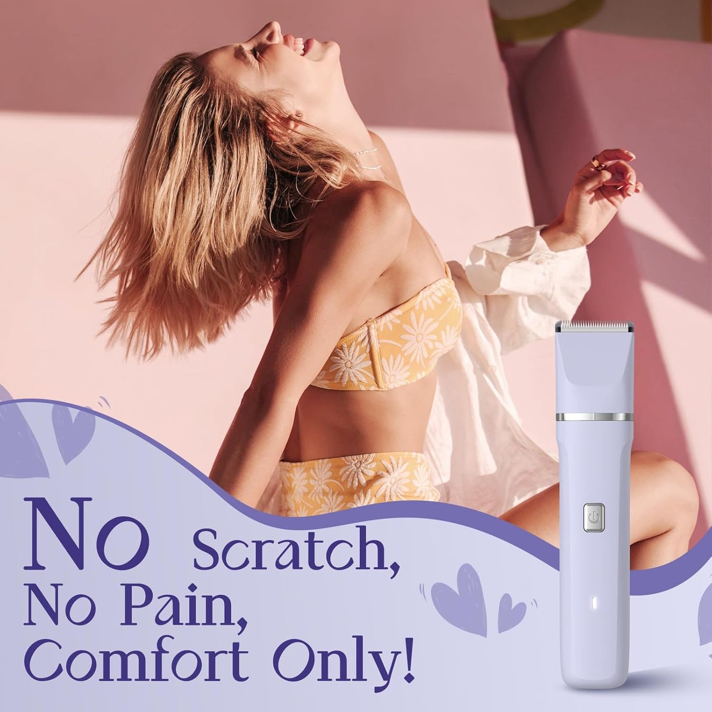 Electric Razors for Women - IPX7 Waterproof, Painless, Portable Bikini Trimmer Shaver, Body & Pubic Hair Removal Machine, Womens Lady Shaving Trimmers for Legs, Private Area - Purple