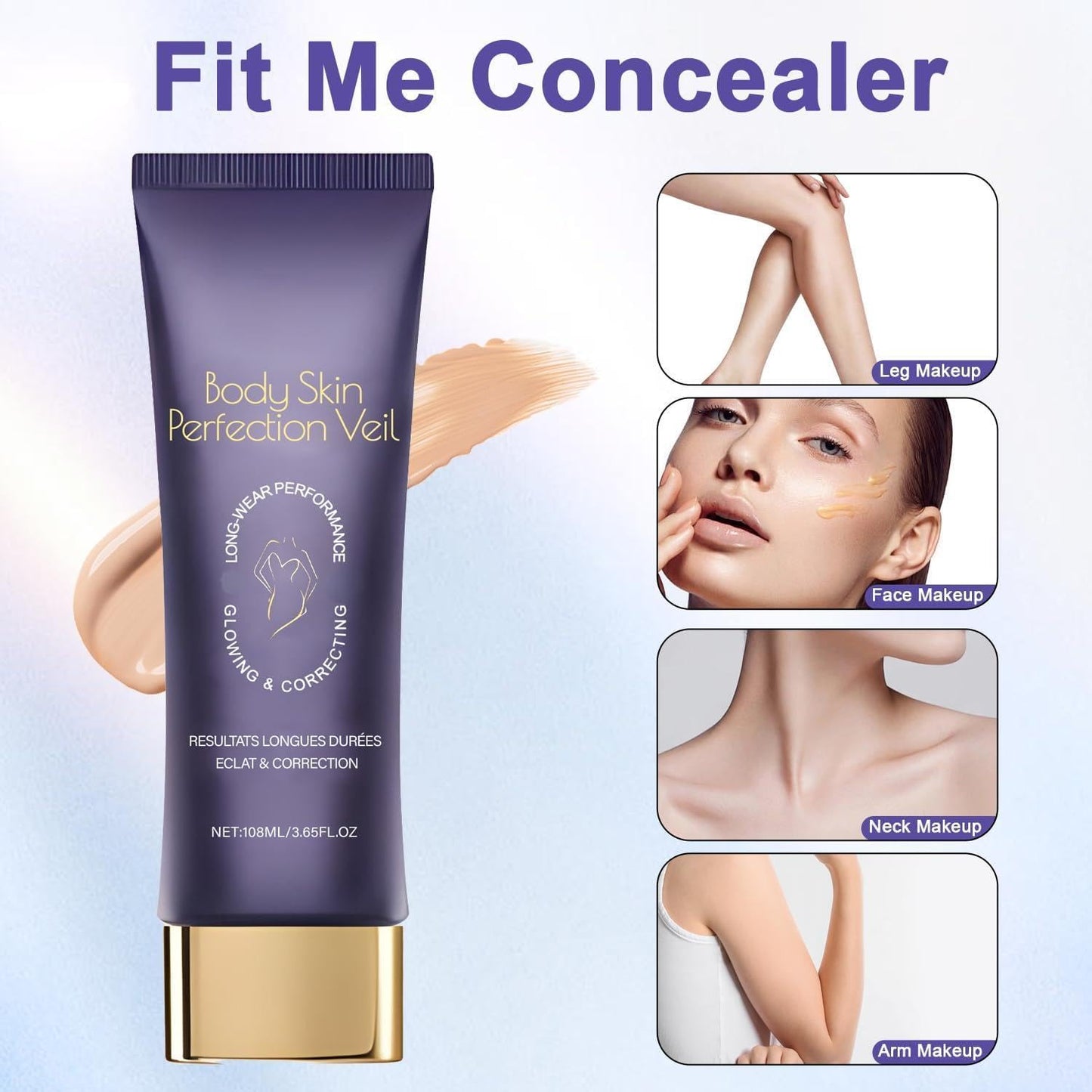 Body Concealer Cream 3.65 Fl Oz - Full Coverage for Tattoo Cover Up & Uneven Tone - Lightweight Natural Finish - Daily Moisturizing Face & Body Makeup with Centella Asiatica (Golden Radiance)