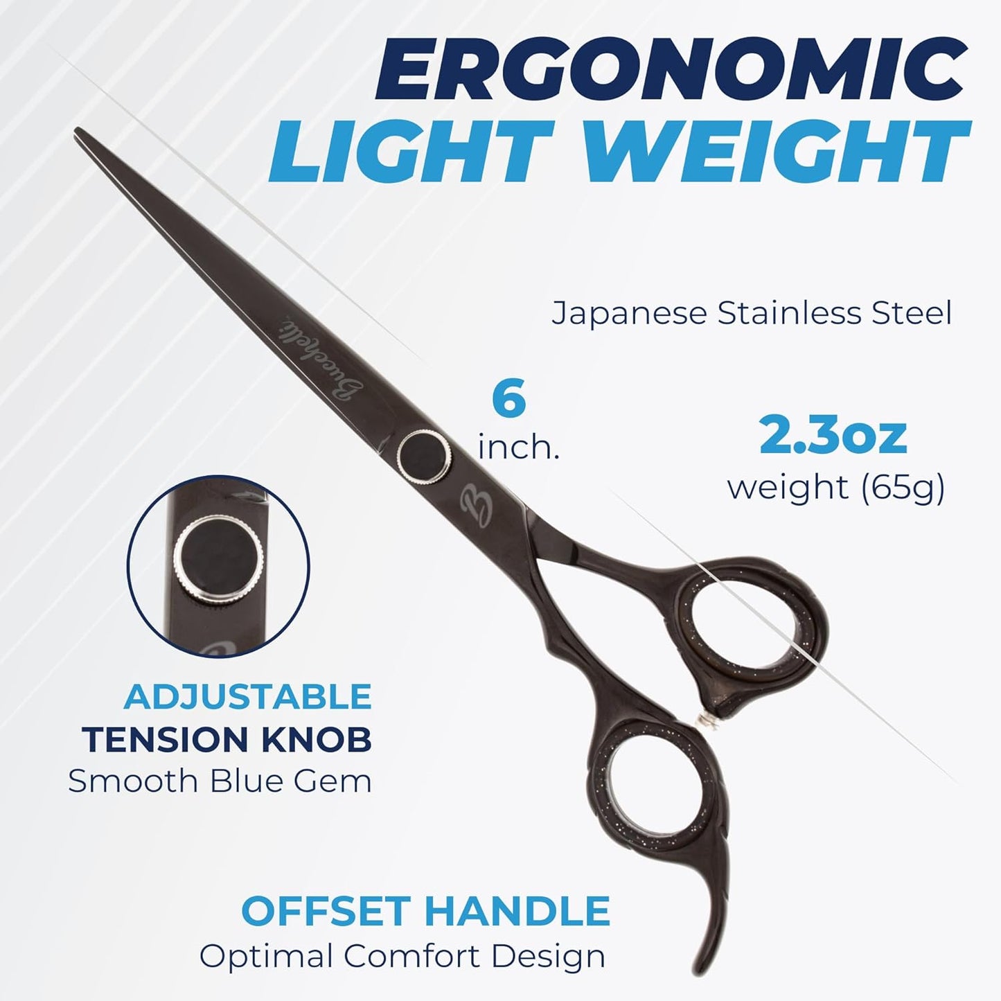 6 Inch Left Handed Hair Cutting Scissors Professional - Japanese 440A Inch Barber Scissors - Micro Bevel Edge with Adjustable Tension Knob (Black Left 6")