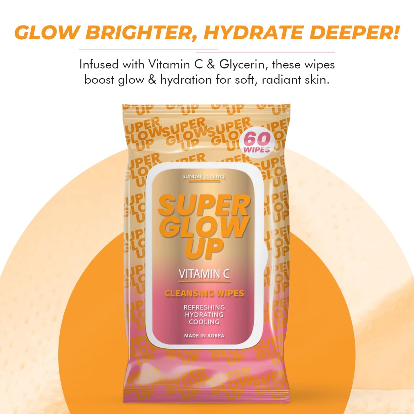 Vitamin C Facial Wipes - Dermatologist-Tested, Anti-Aging, Korean Skin Care, Hydrating & Brightening Face Wipes for Cleansing & Refreshing- Clean Formula, Vegan, 95% Natural- 1 Pack