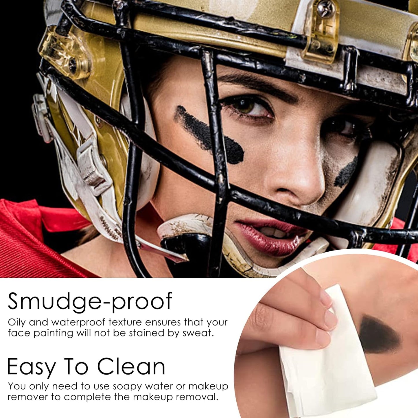 3 Colors White Black Red Face Body Paint Stick, Eye Black Lipstick Face Paint for Baseball/Football/Halloween Accessories Vampire/Witch/Clown Makeup Cream Face& Body Paint Easy to Blend