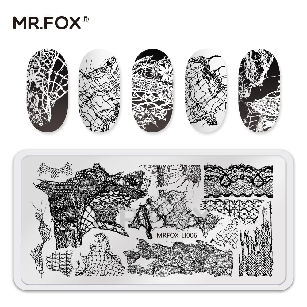 5 Pcs Nail Stencils Plates for Nail Art - Lace Butterfly & Distressed Design, Reusable Stainless Steel Nail Stamping Templates for Manicure