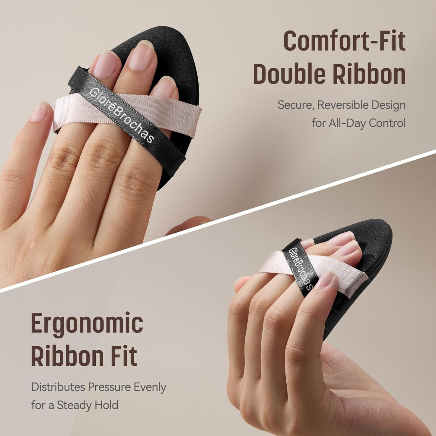 Makeup Sponge Set, GloréBrochas 4PCS Micro Porous Low Absorption Foundation Sponges, Latex-Free PU Cushion Puff, 3.2inches Soft Dual-Sided Black Powder Puff for Face Powder, Individually Wrapped