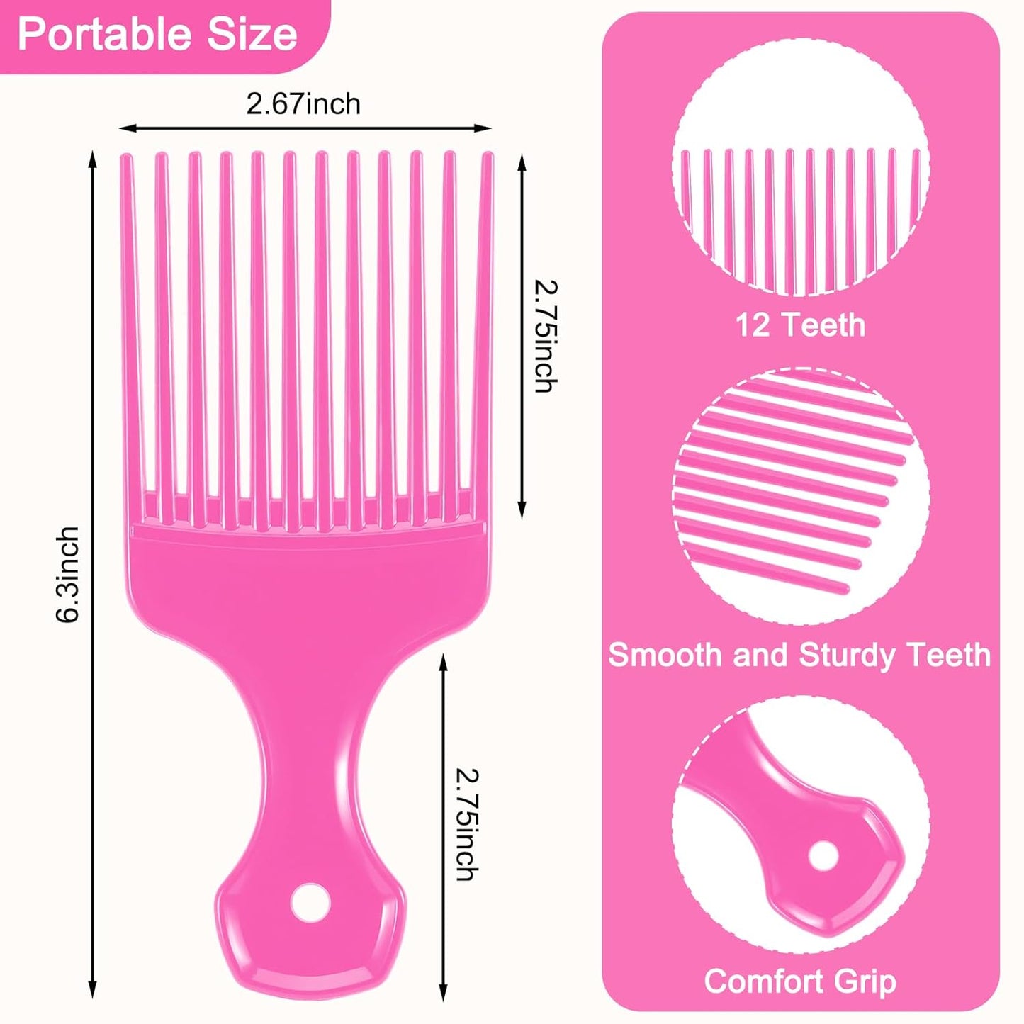 2 Pcs Hair Pick Wide Tooth Lift Hair Comb for Hair Styling Detangling Plastic Afro Pick for Women Men
