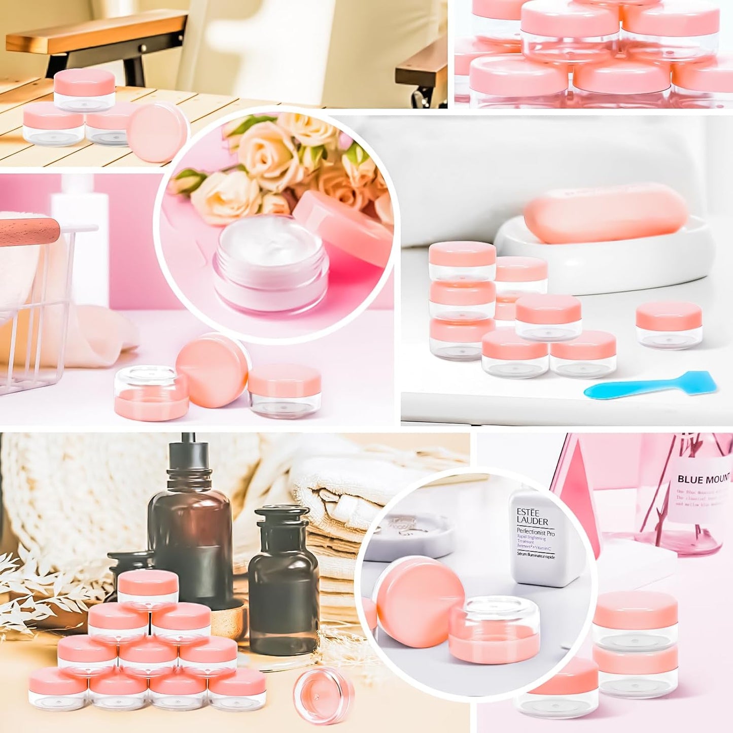 MotBach 50Pack 10g Small Plastic Cosmetic Containers with Lids, 10gram Plastic Makeup Containers Jars with Spatulas, 10ml Sample Jars Travel Size Containers for Toiletries Lip Balm Slime Cream Lotion