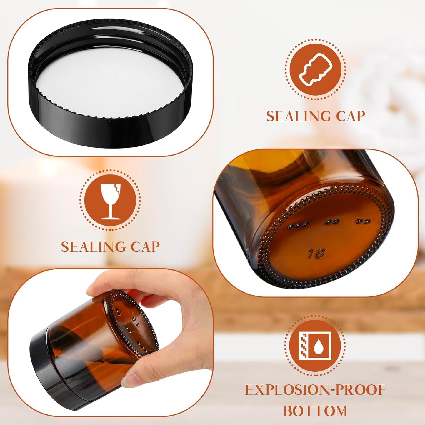 Norme 24 Pcs 4 oz Glass Jars with Lids Leakproof Round Airtight Empty Cosmetic Jars with Inner Liners Lid for Storing Lotions Powder Ointments Candle Making Tins (Black,Amber)