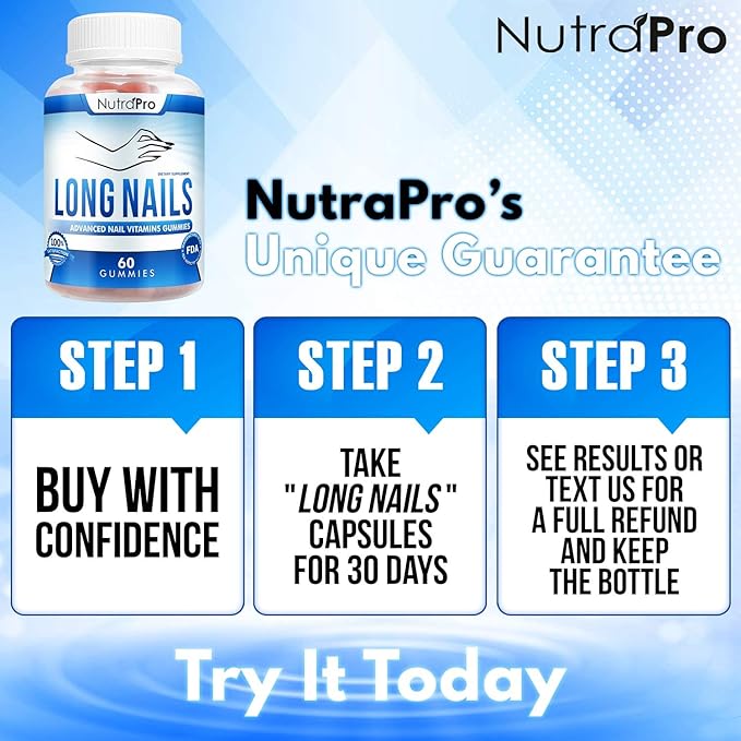 NutraPro Nail Growth Vitamins for Stronger Nail - No More Chipped Nails.Nail Strengthener and Growth Supplement Gummies – Grow Strong Long Nails with Biotin and Collagen Gummies.