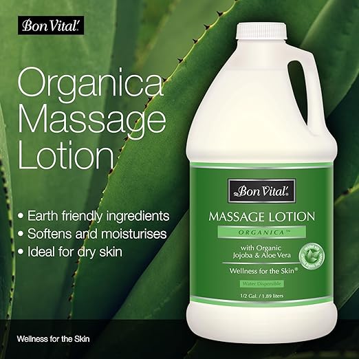 Bon Vital' Organica Massage Lotion with Certified Organic Ingredients for an Earth-Friendly Massage, Natural Moisturizer Lotion for Soothing Back & Neck Massages, 1/2 Gal, Label may Vary