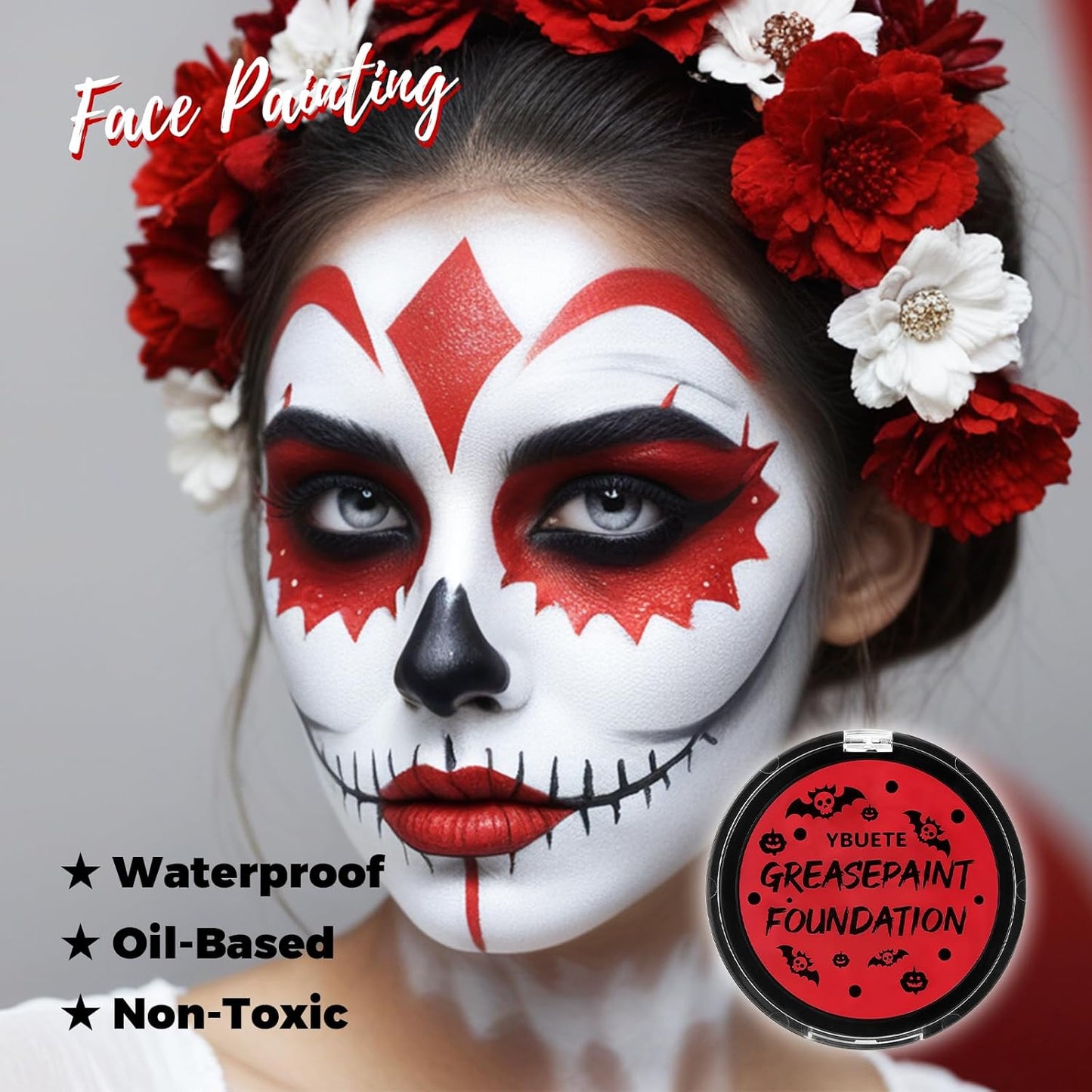 Red Cream Foundation Face Body Painting, Professional Full Coverage Oil Based Red Face Paint for Halloween SFX Vampire Zombie Devil Clown Cosplay Makeup for Adult Costume Party & Carnival