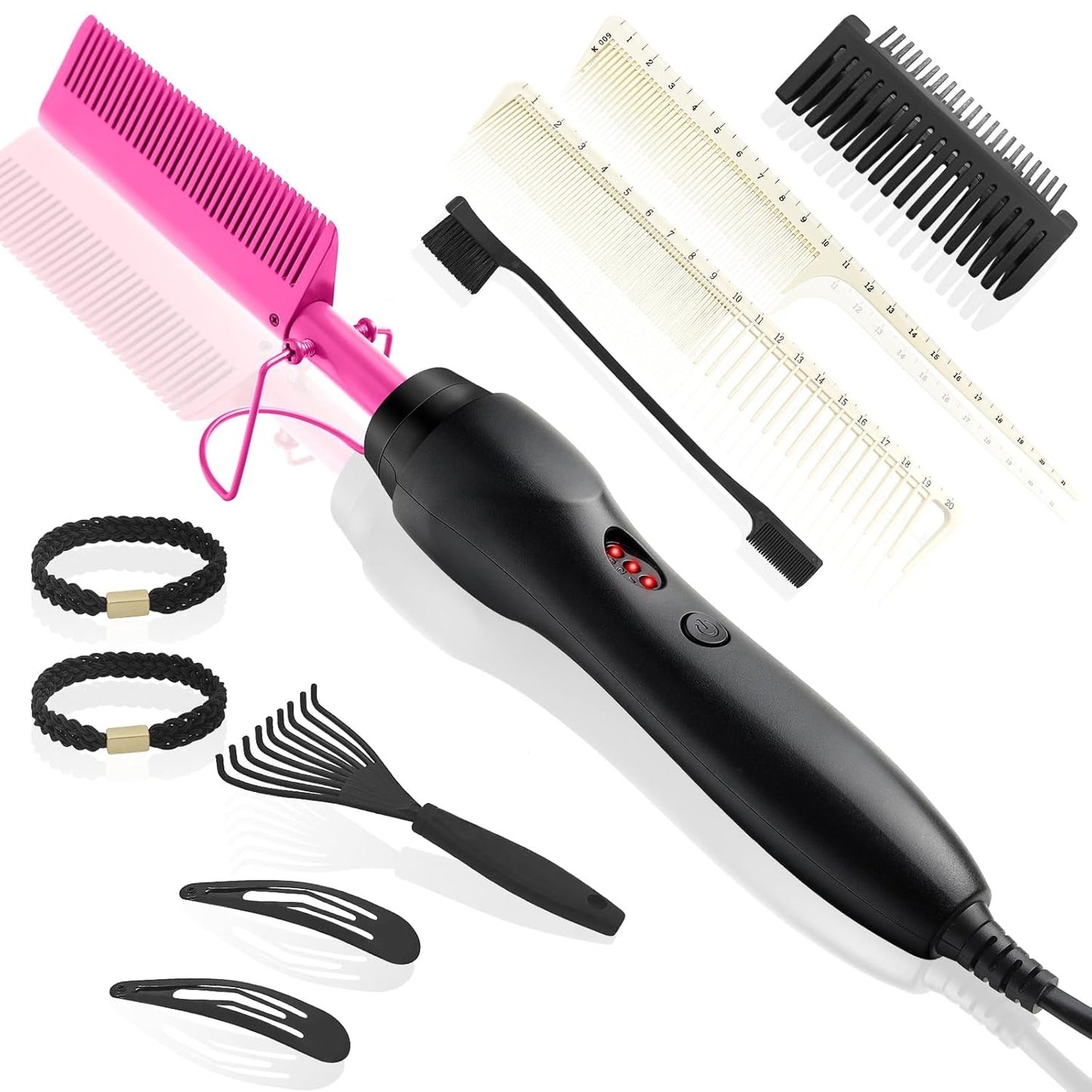 Electric Hot Comb Hair Straightener Heat Pressing Comb Curling Flat Iron Curler Hair Straightener Brush for Natural Black,Anti-Scald Beard Straightening Electric Press Comb (Purple-3-Gear)