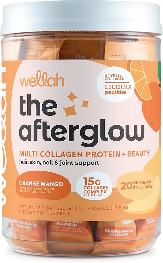 The Afterglow Multi Collagen Protein + Beauty (Orange Mango) 20 Stickpacks - 15G Collagen Complex Per Serving