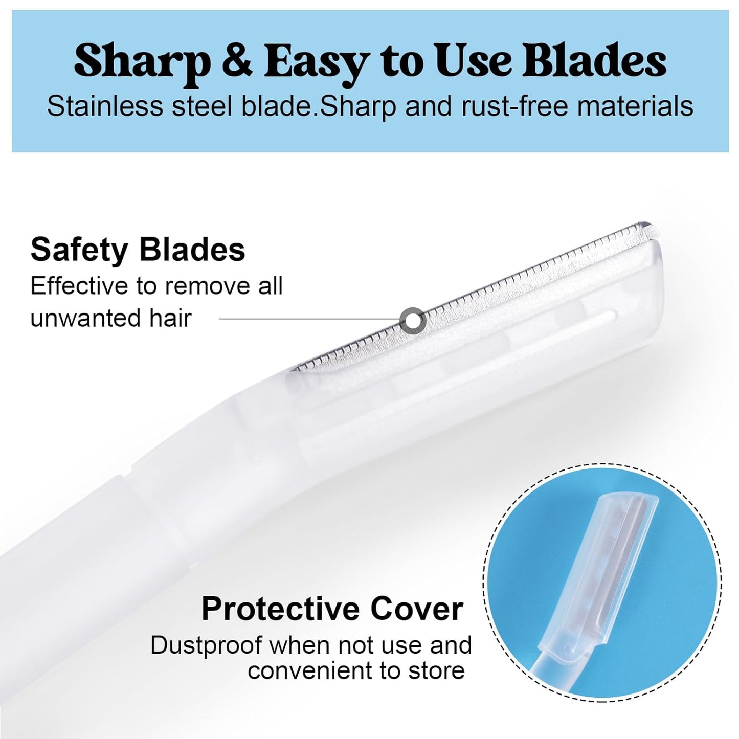 6 PCS Eyebrow Razor Set, Transparent Face Razor for Women and Men, Multipurpose Dermaplaning Tool, Eyebrow Hair Trimmer, Face Shaver with Protective Cover, 3 Pcs Long Handles and 3 Pcs Short Handles