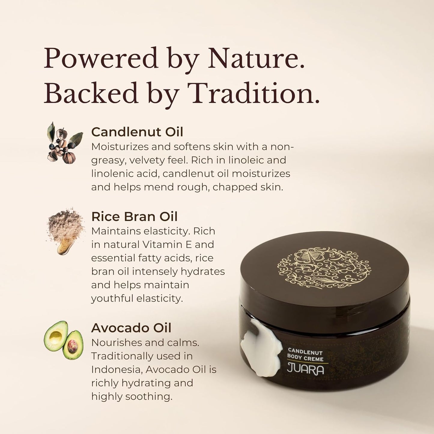 Juara - Candlenut Body Creme | Moisturizing Lotion | Dry Skin Hydration | Skin, Hands & Feet Cream | Soothing Skincare Balm | Cruelty Free, Paraben, Sulfate Free, Vegetarian | 7.5 oz