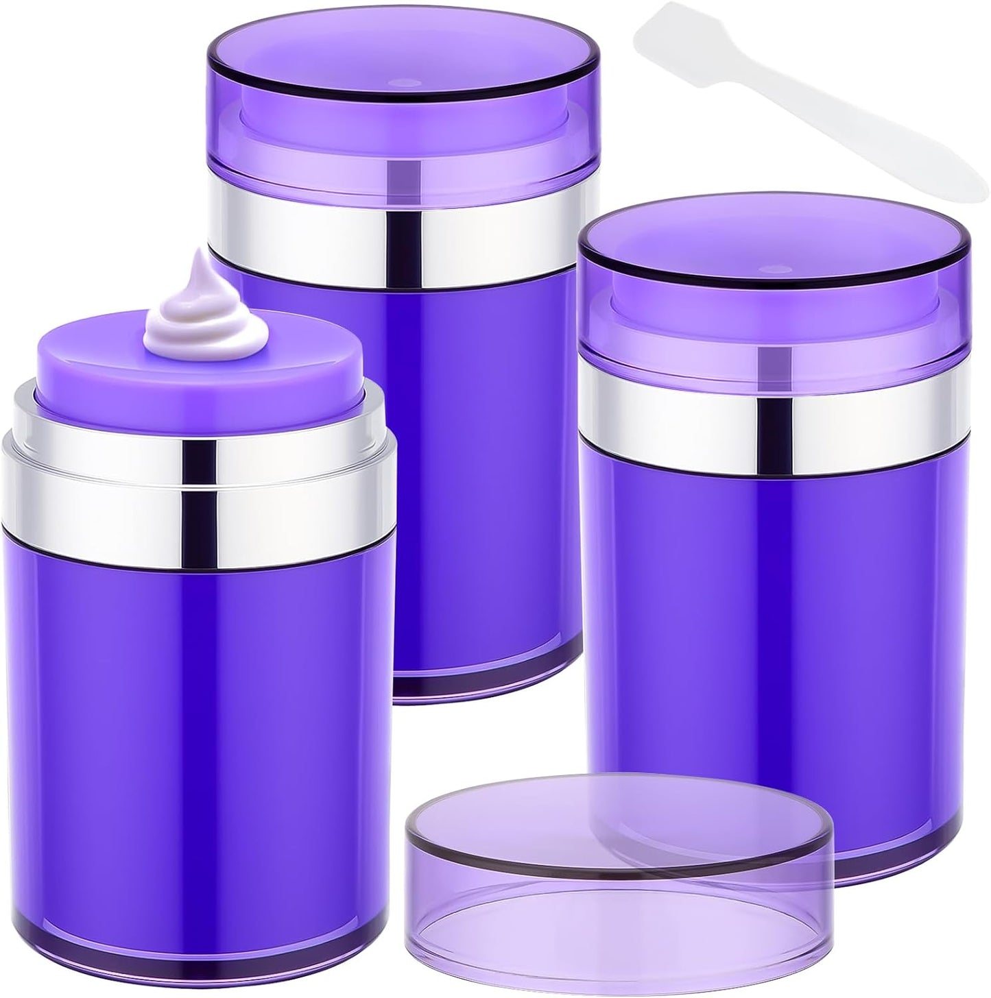 Segbeauty Airless Jar 3.4oz Travel Bottles for Toiletries, 3pcs Empty Travel Containers for Creams, 100ml Purple Refillable Lotion Jars Set, Plastic Vacuum Liquids Containers with Pump for Skincare