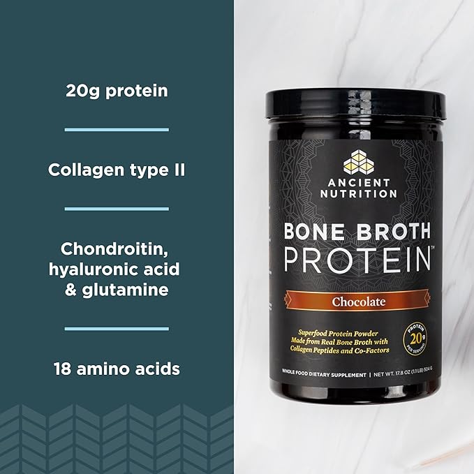 Ancient Nutrition Multi Collagen Protein Powder, Unflavored, 45 Servings + Bone Broth Protein Powder, Chocolate, 20 Servings