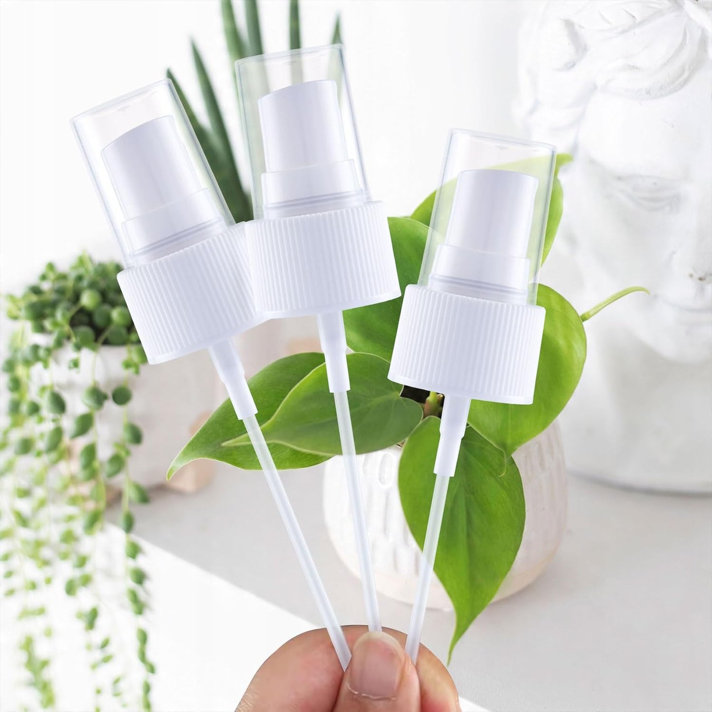 8 Packs Spray Bottle Top, Plastic Fine Mist Sprayer, Replacement Nozzle Sprayer Tops with 5.9" Tube, Reusable Sprayer Pump Cap for Cleaning Solutions, Essential Oils - White, 24/410 Cap Size