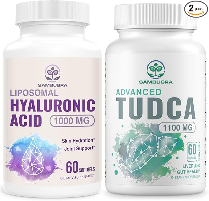 TUDCA Supplements 1100mg and Liposomal Hyaluronic Acid Supplements 1000mg, High Bioavailability Supplement (Pack of 2)