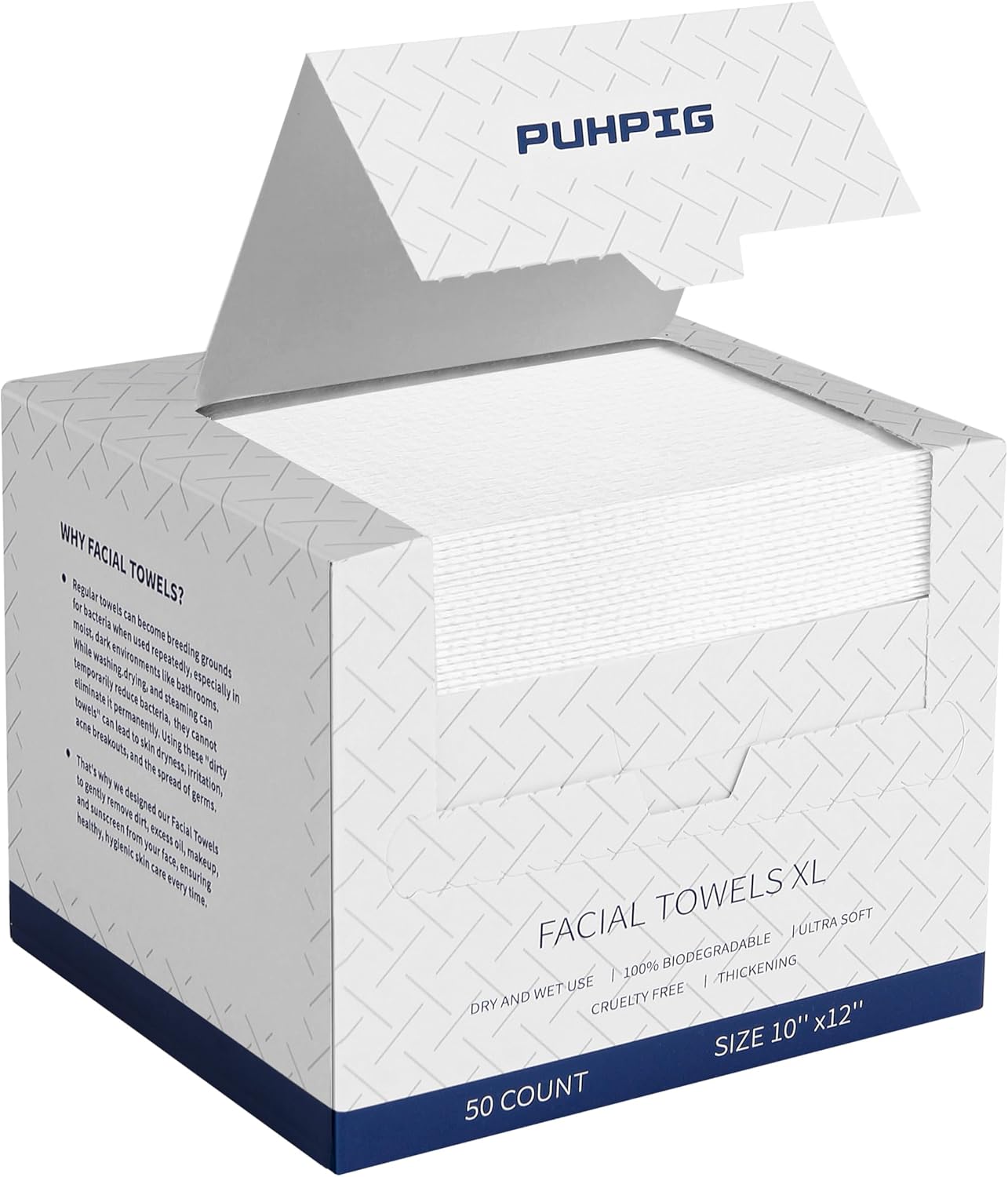 Disposable Face Towels 100% USDA Biobased Makeup Remover Dry Wipes Face Towelette, 10in X 12in Large Size Super Soft & Thick Face Cloths for Sensitive Skin 50 Ct /1 Pack