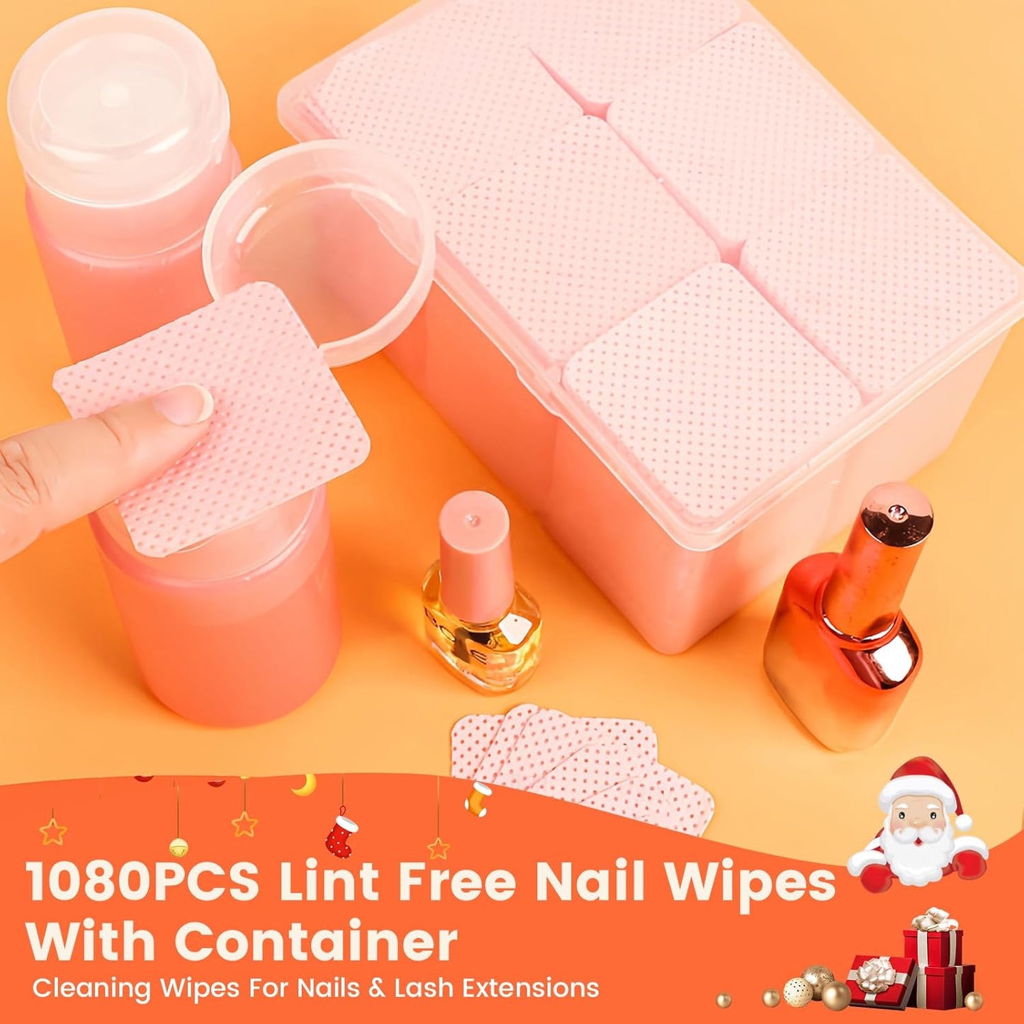 1080PCS Lint Free Nail Wipes with 2 Acetone Dispensers, Nail Polish Remover Wipes with Pump Dispenser,Lash Extensions Glue Cleaning Wipe Empty Pump Bottle Pump Wipes Nail Kit