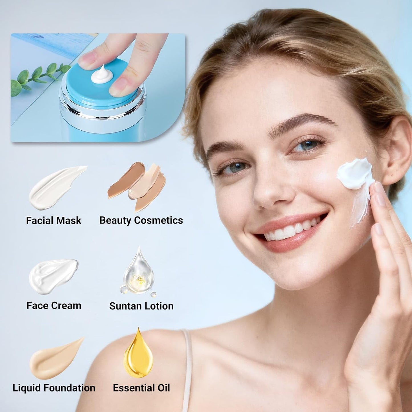 Segbeauty 1.7oz Airless Travel Pump Jar for Toiletries, 3pcs Refillable Blue Travel Size Lotion Containers for Liquids, 50ml Empty Vacuum Lotion Pump Bottle Dispenser Set, Skincare Toiletry Container