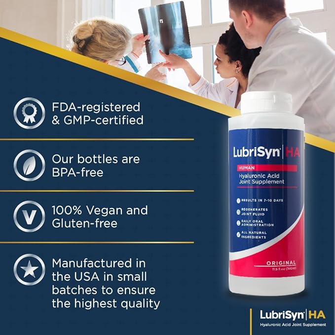 LubriSynHA Human Joint Supplement, Original 3 x 11.5oz – All-Natural, High-Molecular Weight Hyaluronic Acid HA - Joint Support for Women & Men – Promotes Healthy Joint Function, Made in USA, Vegan