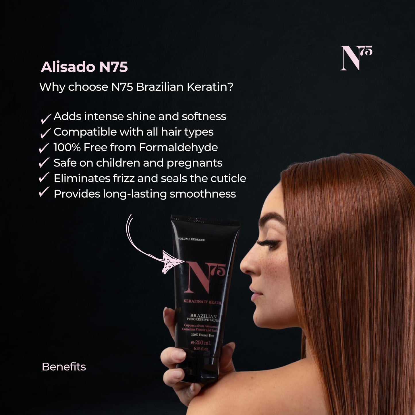 N75 Keratin Hair Smoothing Treatment - Formaldehyde-Free Brazilian Straightening - Deep Repair & Shine - Long-Lasting Frizz Control for Damaged Colored or All Hair Types