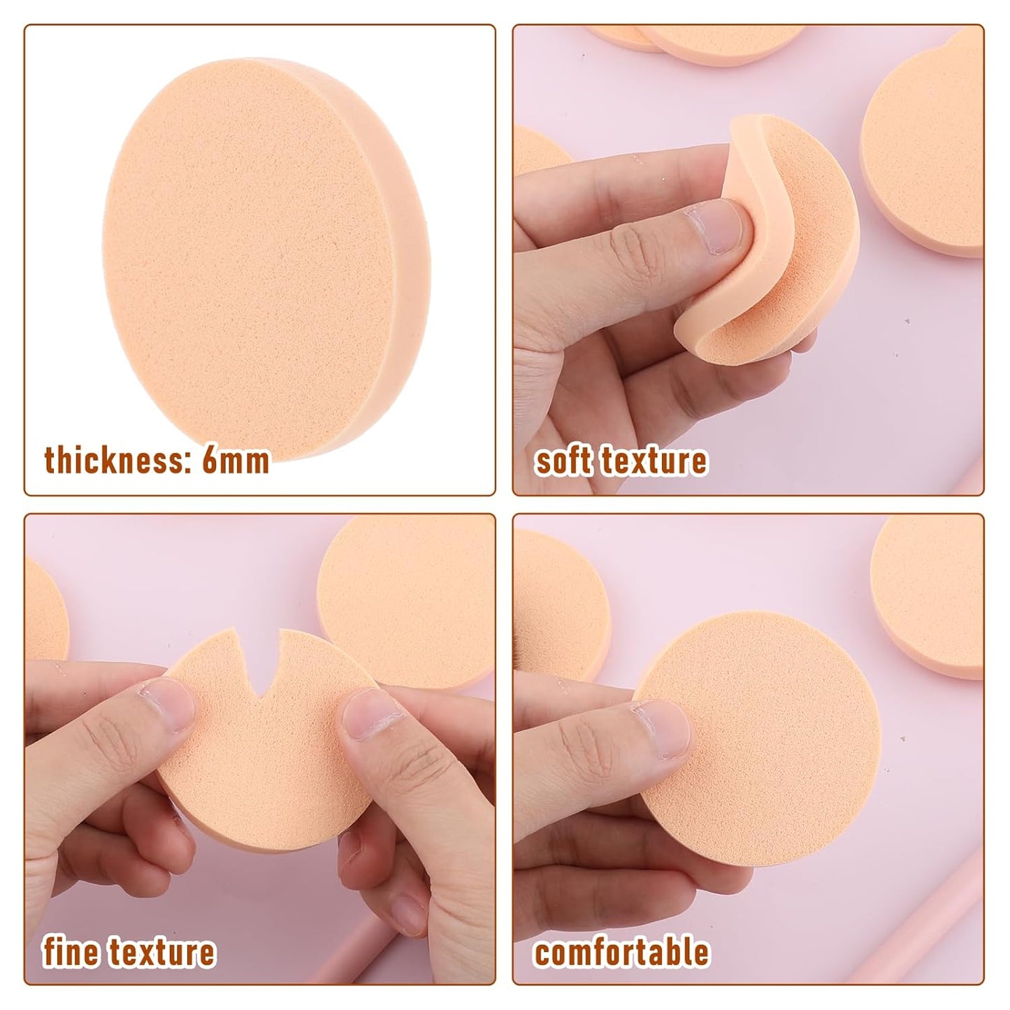 Jeffdad 12 Pcs Round Makeup Sponges, Facial Powder Puff Cosmetic Sponge Round Foam Pad Beauty Makeup Eye Foundation Powder Blender for All Skin Types Wet and Dry Dual Use(Skin color + white)