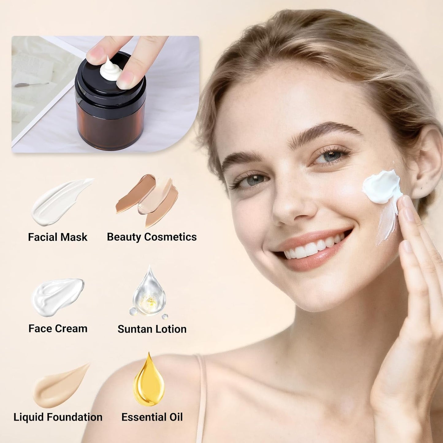 Segbeauty 1oz Refillable Small Airless Pump Jar Amber, 3pcs Empty Travel Size Cream Containers, Mini Vacuum Lotion Travel Bottles for Toiletries, 30ml Pump Dispenser Makeup Containers for Liquids