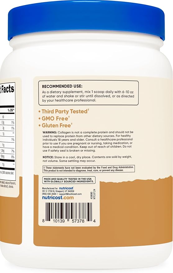 Nutricost Collagen Peptides (Chocolate Peanut Butter Flavored) 1 LB - Grass-Fed Collagen Hydrolysate, Gluten-Free