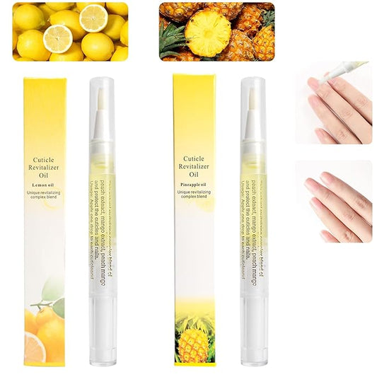 Meschett 2PCS Cuticle Oil Pens for Nail Care,Cuticle Revitalizer Oil Pen with Soft Brush,Cuticle Oil to Prevent Nail Cracking and Dry (Pineapple & Lemon Flavor)
