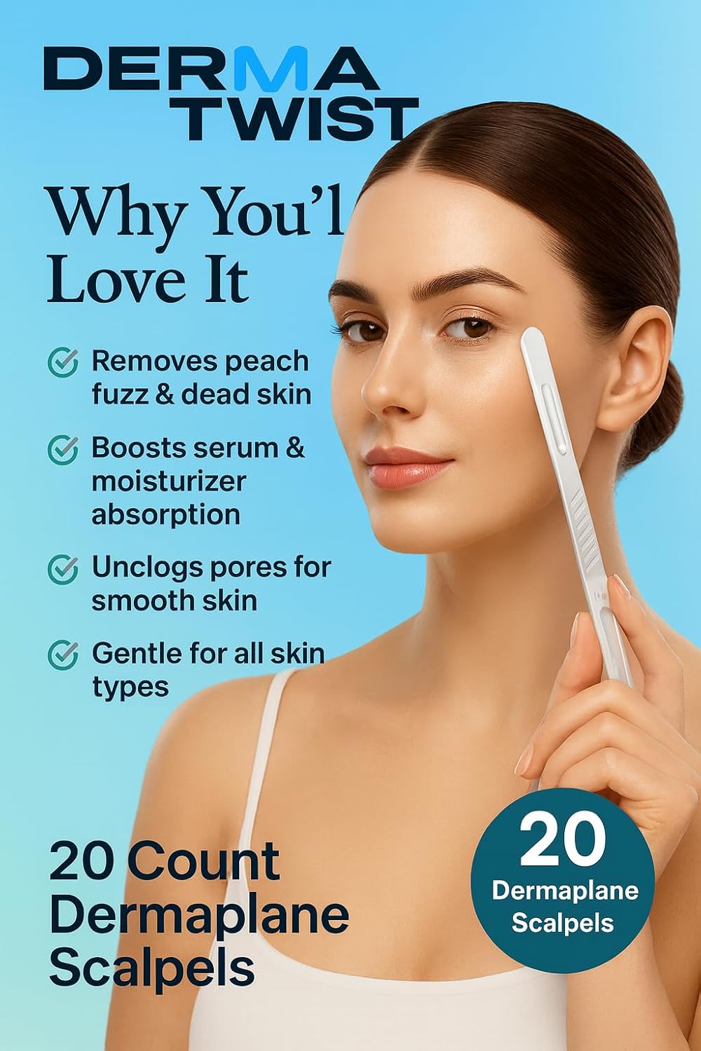 DermaTwist Dermaplane Razor for Women Face – 20-Pack Sterile Disposable Dermaplane Scalpels Facial Razors for Women Face Dermaplaning Professional Face Shaver (14R)