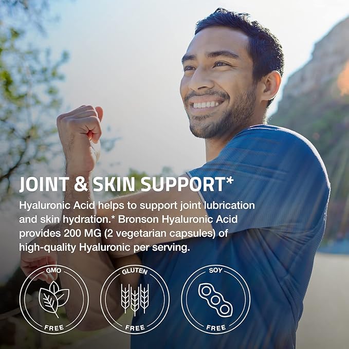 Bronson Hyaluronic Acid 200 MG High Potency Joint Health & Healthy Skin Support, Non-GMO, 200 Vegetarian Capsules