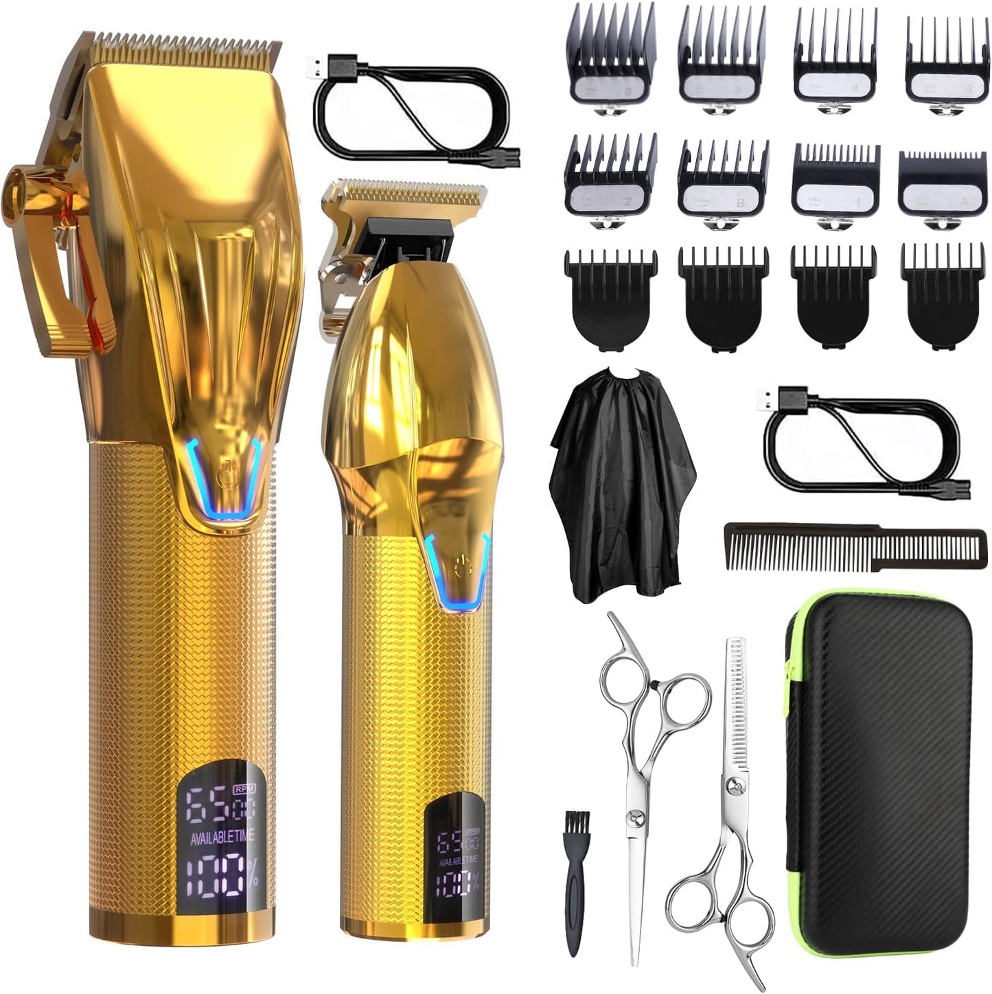 Cordless Hair Clippers for Men,Professional Hair Clippers Trimmer Kit,Barber Fading Clipper and Zero Gap T-Blade Trimmer Set with LED Display for Mens Gifts(Gold)