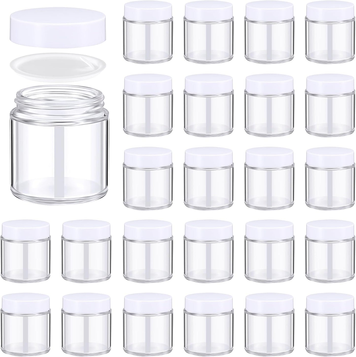 Norme 24 Pcs 4 oz Glass Jars with Lids Leakproof Round Airtight Empty Cosmetic Jars with Inner Liners Lid for Storing Lotions Powder Ointments Candle Making Tins (White,Clear)