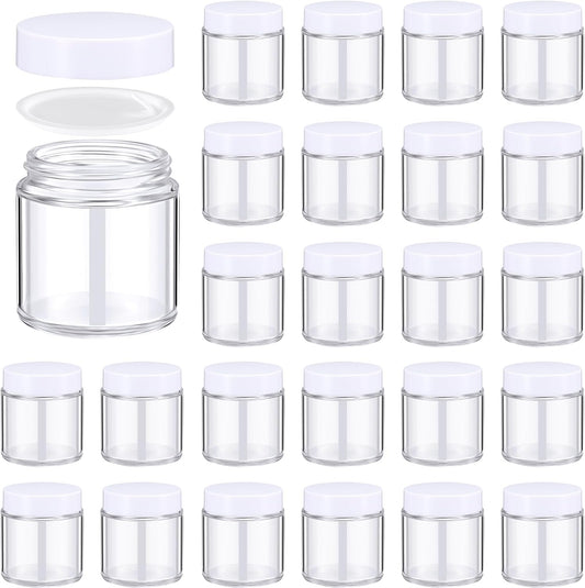 Norme 24 Pcs 4 oz Glass Jars with Lids Leakproof Round Airtight Empty Cosmetic Jars with Inner Liners Lid for Storing Lotions Powder Ointments Candle Making Tins (White,Clear)