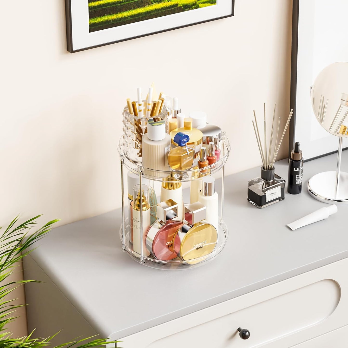 Yieach Spinning Bathroom Organizer,2Tier Bathroom Counter Makeup Lazy Susan Organizer,360 Rotating Vanity Organizers for Lotion,Hair,Beauty Products,Skin care Holder and Skincare Organizers Countertop