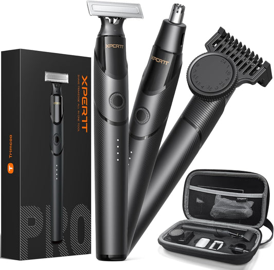 [2025 Upgraded] Beard & Nose Hair Trimmer Kit, [All-in-One] 12 in 1 Rotating Comb, Travel Body Hair Electric Shaver for Men, USB-C Fast Charging, Painless Razor Waterproof Wet/Dry, Black(Pack)